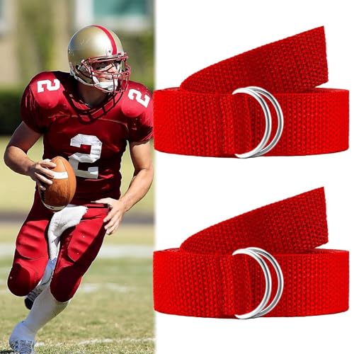 Web Football Belt 52 Inches Football Pants Belt D Ring Belts for Men Women Youth Boys Kids Girls - color: Red