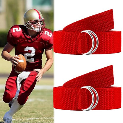 Web Football Belt 52 Inches Football Pants Belt D Ring Belts for Men Women Youth Boys Kids Girls - color: Red