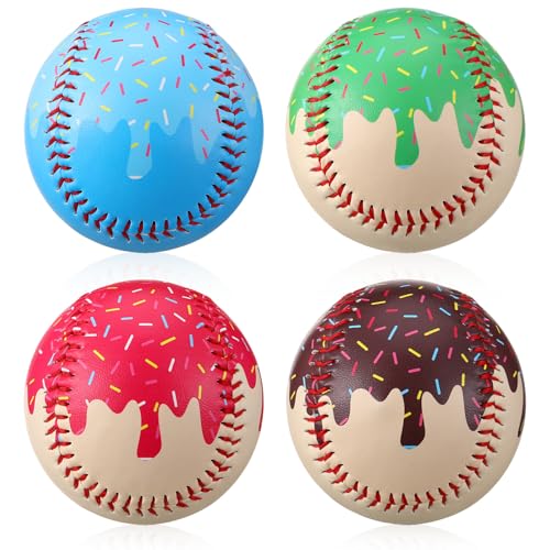 Seenelling 4 Pcs Weighted Training Balls for Baseball Softball 7 oz Weighted Plyometric Baseballs Ice Cream Drip for Pitching Throwing Hitting Training for All Skill Level Improved Power, 4 Styles