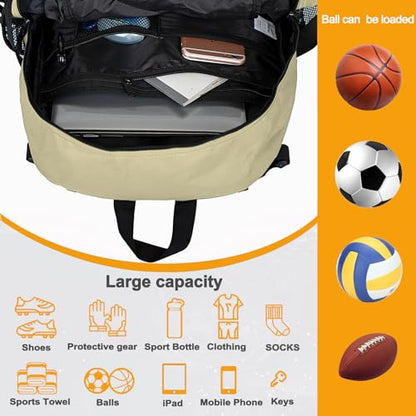 Goloni Soccer Backpack,Basketball Backpack with Ball Compartment & Shoe Compartment,Backpack for Basketball,Soccer - color: Yellow