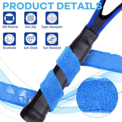 18 Pack Tennis Racket Towel Grips Handles Wrap 26.7 Inch Self-adhesive Absorbent Racket Towel Overgrip Non-slip and Sweat Tape Protection for Tennis Badminton Racquetball Squash Baseball