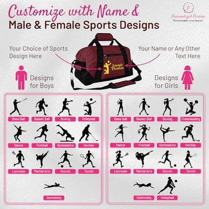 14” Small Sports Duffel Bags for Kids - Waterproof Travel Duffle Bag with Name and Swimming Design - Pink Two-Toned Kids Weekender Bag for Boys and Girls - color: Pink, style: Swimming