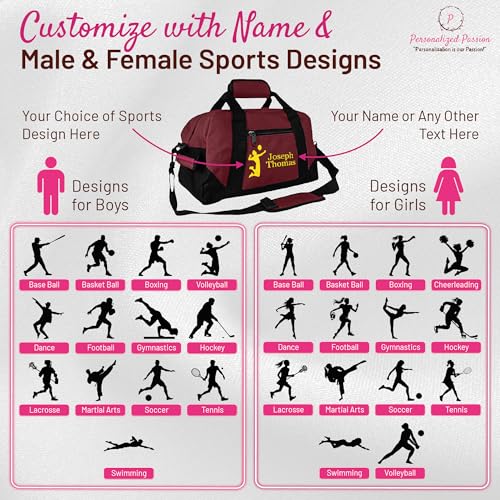 Small Sports Duffel Bags for Kids - Custom 14” Waterproof Travel Duffle with Name & Boxing Design - Black Two-Toned Kids Weekender Bag for Boys and Girls - color: Black, style: Boxing