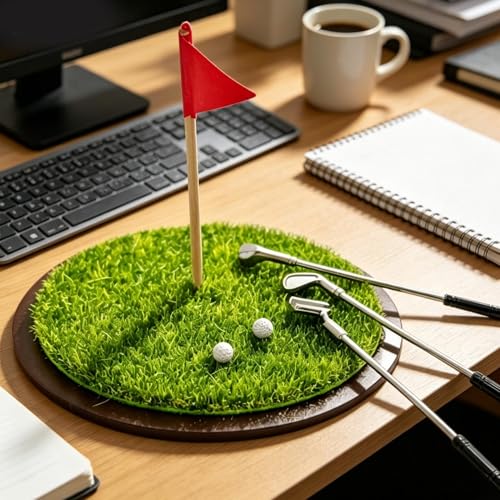 Desk Golf Game - Funny Putting Green Toy | Including A Putting Range | 3 Mini Clubs and Balls | Mini Golf Game | for Golfer Coworker Men Office Indoor Tabletop Practice Relaxation