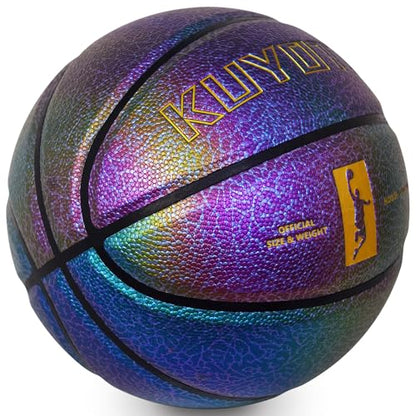 KUYOTQ Youth Women Basketball - Shiny Purple Leather, Size 6 (28.5"), Bright Color Dazzle Textured Basketball for Youth & Women, Deflated