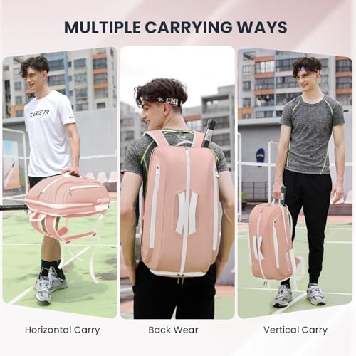 Tennis Racket Bag Pickleball Padel Backpack With Shoe Compartment, Laptop Sleeve,Fence Hook,Ball Sleeve - color: Pink