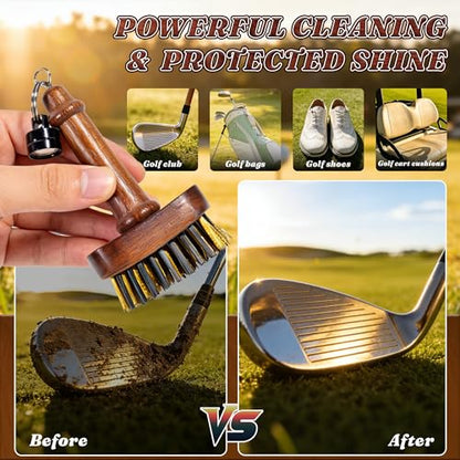 Belongtous Walnut Mini Golf Clubs Scrub Cleaning Brush, Golf Accessories for Men Women Golfers, Retractable Magnetic Detailing Brush with Nylon&Copper Wire Bristle