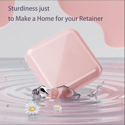 Retainer Case,Cute Mouthguard Case with Mirror,Slim Night Mouth Guard Case with Lid Hinge,Aligner Case,Inner Size 2.56, 2.36, 0.79inch - color: Pink