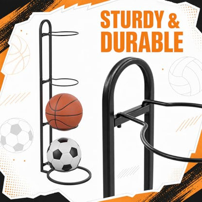 Thenshop Ball Storage Rack Cube Ball Storage Holder Vertical Balls Rack Basketball Stand Carbon Steel Sport Equipment Organizer for Basketball Football Volleyball