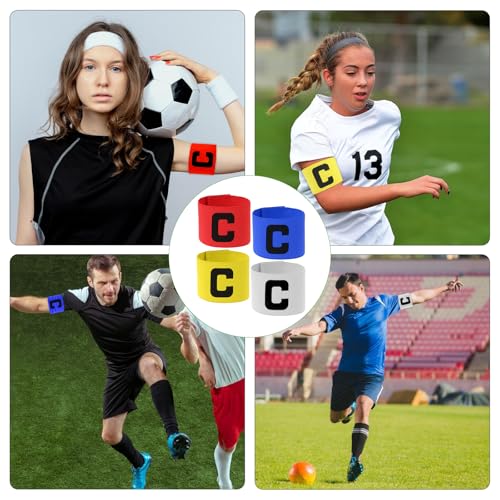 4 PCS Captain Armbands for Soccer Training, Unisex Elastic Soccer Captain Armband Elastic-Arm Band Team Sport Armbands Elastic Protective Arm Badge for Basketball Volleyball Team, Multicolor