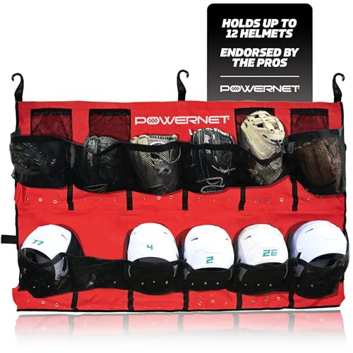 PowerNet Softball & Baseball Helmet Hanging Bag, 12 Pocket Baseball Glove & Helmet Storage Holder & Dugout Organizer, Portable Baseball Gear Training Equipment Holder, Team Colors