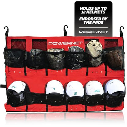 PowerNet Softball & Baseball Helmet Hanging Bag, 12 Pocket Baseball Glove & Helmet Storage Holder & Dugout Organizer, Portable Baseball Gear Training Equipment Holder, Team Colors
