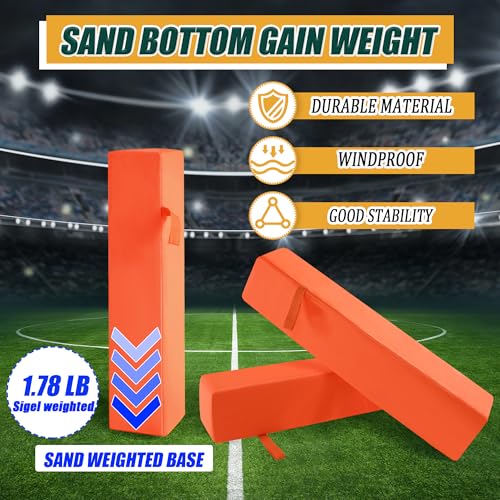 Football End Zone Pylons,18" x 4" x 4" Sand Weighted Anchorless Football Pylons Field Markers, Football Pylons Football Accessories for Sports Game Training - style: 2Pcs