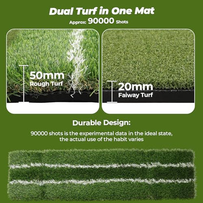 FAHKNS Real Feel Golf Hitting Mat (5x4ft), Large Double Turf, Golf Indoor and Outdoor Practice Mat with Sight Line and Approach Angle Aid, for Swing, Chipping, Putting