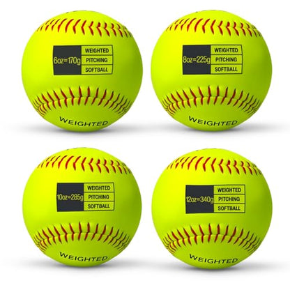 Thorza 12" Weighted Training Softballs - Training Balls to Increase Pitch Velocity & Arm Strength - Durable Softball Practice Equipment for Pitchers of All Skill Levels - style: Set of 4 (6, 8, 10 & 12 oz)