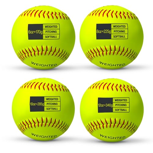 Thorza 12" Weighted Training Softballs - Training Balls to Increase Pitch Velocity & Arm Strength - Durable Softball Practice Equipment for Pitchers of All Skill Levels - style: Set of 4 (6, 8, 10 & 12 oz)