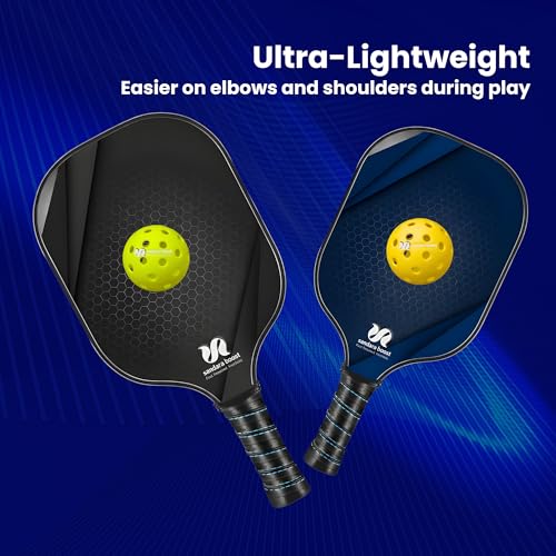Pickleball Paddles Set of 2, Carbon Fiber Pickleball-Set Lightweight Pickle Ball Rackets 2 Pack with 4 Balls, 1 Carry Bag and Grip Tapes, Pickleball Paddle for Men and Women