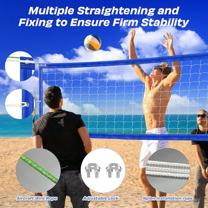 Professional Volleyball Net Outdoor Heavy Duty, All-Weather Durable,10 Grommets, Thickened Double-Sewing 600D Nylon Edges, Extended Aircraft Wire Rope, for Backyard Campus Beach Pool,32x3FT