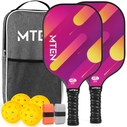 Pickleball Paddles Set of 2 or 4, or Single Paddle – USAPA Approved Fiberglass Surface Pickleball Rackets Set for Men & Women - color: RED*2