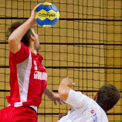 Handball Ball with Pump Needle PU Blue and Yellow Hand Ball Balls Single Handball Attractive and Durable Design for Youth League Game Training Practice - size: 7.1 Inch ，Size3