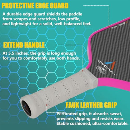 Pickleball Paddle,Pickleball Paddles-3K Raw Carbon Fiber Pickle Ball Paddle Surface with Great Grit & Spin,T700 Pickleball Racket with Excellent Power,Control and Balance,USAPA Approved - color: Pink White