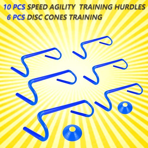 10 Pcs 6" Speed Agility Training Hurdles with 6 Marker Cone Durable Training Hurdle Agility Plyometric All Purpose Speed Hurdle Equipment for Athletes Soccer Basketball Football Practice - color: Blue