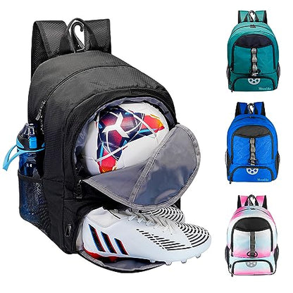 Youth Soccer Bag, Soccer Backpack for Football Volleyball Basketball, Backpack with Ball Compartment and Ball Holder - color: Black