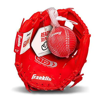Franklin Sports Kids Baseball Gloves - RTP Youth Teeball Glove + Ball Set - Boys + Girls Teeball Mitt - Kids + Toddlers - 9.5" - color: Red, style: Left Handed Thrower