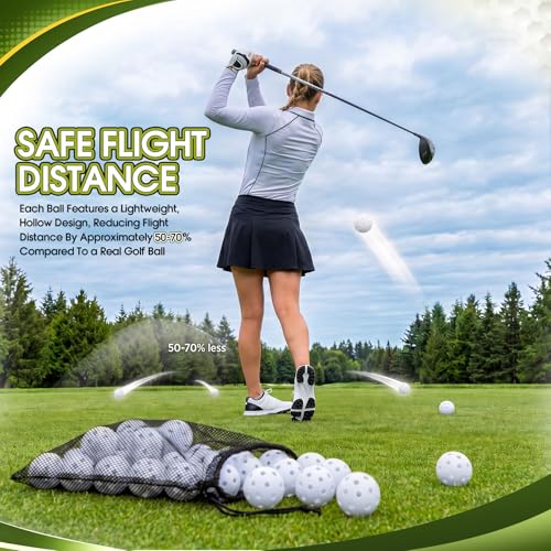 300 Pcs Plastic Practice Golf Ball 42mm PU Foam Balls with Mesh Bag Hollow Limited Flight Training Ball for Backyard, Driving Range, Golf Swing Practice, Bright High Visibility