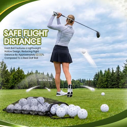 300 Pcs Plastic Practice Golf Ball 42mm PU Foam Balls with Mesh Bag Hollow Limited Flight Training Ball for Backyard, Driving Range, Golf Swing Practice, Bright High Visibility