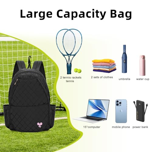 Tennis Bags for Women, Tennis Backpack Pickleball Racket Bags,Water-Resistant Sling Tote Padel Bag for Pickleball Tennis Badminton, Cute Gifts for Women Girl, Duffle Bag Gym Travel - color: Black