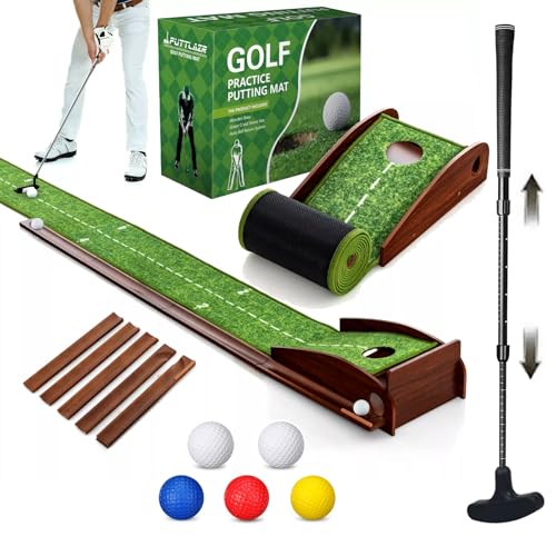Indoor Golf Putting Mat with Putter & 5 Balls, Auto Ball Return Set, Velvet Matt for Home, Office, Backyard, Golf Gift - size: 9 ft