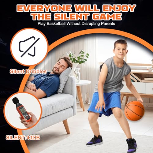Silent Basketball Size 7 (29.5") | Noiseless Indoor Training Basketball - Quiet Dribbling, Grooved Airless PU Foam Ball with Real Feel & High Bounce