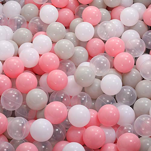 Ball Pit Balls for Toddlers 1-3, 200pcs Crush Proof Plastic Balls for Girls Ball Pit, BPA Free Non-Toxic Play Balls for Baby Pool, Playhouse, Tent, for Dogs & Pets, White Clear Pink and Grey - color: D_pink, size: 200 pcs