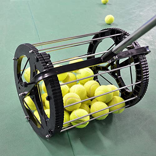 2 in 1 Tennis Balls Pickup Automatic Balls Receiver with Handle, Tennis Court Equipment/Accessory Tennis Field Equipment, Hold Up 55 Tennis Balls