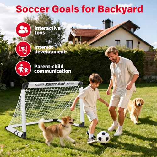 KETIEE Kids Soccer Goals for Backyard: 35" x 23" Mini Foldable Football Goals Set, Portable Kids Soccer Goal with Carry Bag & Soccer Ball for Garden Outdoor Indoor, Soccer Toy for Boys Girls Ages 3+