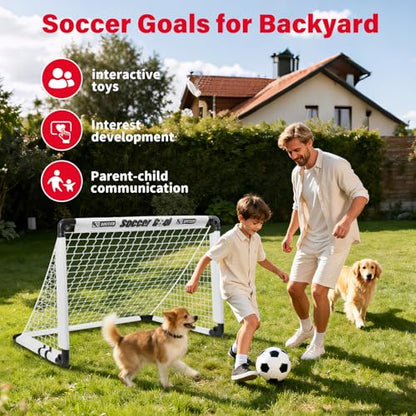 KETIEE Kids Soccer Goals for Backyard: 35" x 23" Mini Foldable Football Goals Set, Portable Kids Soccer Goal with Carry Bag & Soccer Ball for Garden Outdoor Indoor, Soccer Toy for Boys Girls Ages 3+
