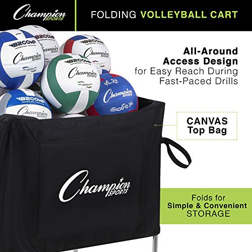 Champion Sports Volleyball Cart & Equipment Storage, Durable Aluminum Frame for High Volume Practices & Training Sessions, 24 to 40 Ball Storage Sizes