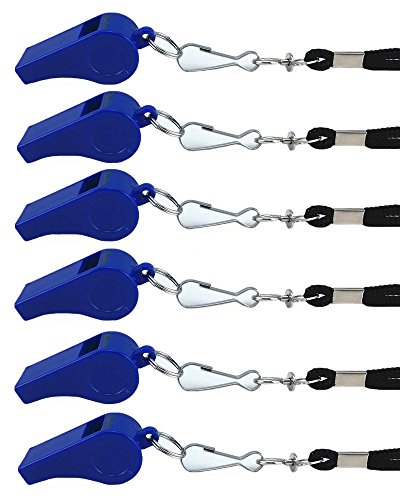 yueton Plastic Coach Whistles with Lanyard, Pack of 6 - color: Blue