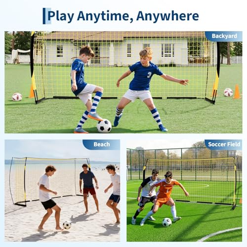 3-in-1 Soccer Rebounder Net & Goal (7x5ft/12x6ft), Dual-Function Football Trainer with Fast Rebound Net, Heavy-Duty Steel Frame, for Backyard, Field, All Ages & Skill Levels - color: Yellow, size: 12x6ft