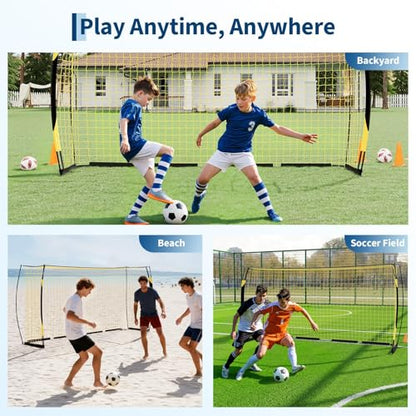 3-in-1 Soccer Rebounder Net & Goal (7x5ft/12x6ft), Dual-Function Football Trainer with Fast Rebound Net, Heavy-Duty Steel Frame, for Backyard, Field, All Ages & Skill Levels - color: Yellow, size: 12x6ft