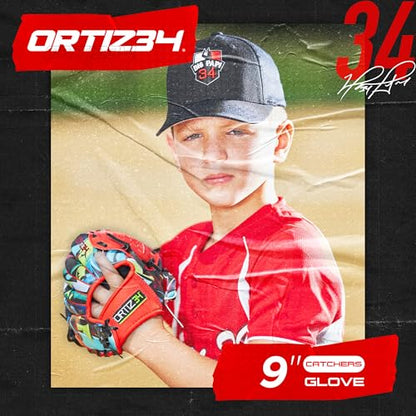 9" Graffiti T-Ball Glove- David Ortiz Graffiti Youth Baseball Glove- Right Hand Throw, Easy to Close, No Break-in Needed, Lightweight, Made for Youth - color: Green/Red