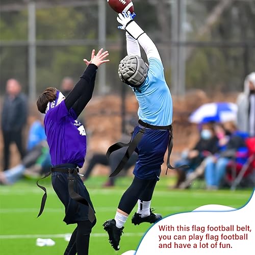 Hungdao 10/12 Players Flag Football Belts and Flags Adjustable Football Belts for Kids Teens Adults Team Training Sport Event - color: Black