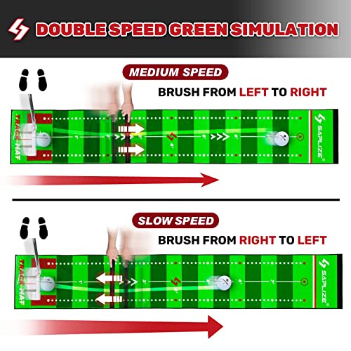 SAPLIZE Golf Putting Mat, Visible Trajectory Tracing, Multiple Training Modes, with Putting Alignment Mirror and Adjustable Green Slopes, Putting Green Matt for Indoors and Outdoors
