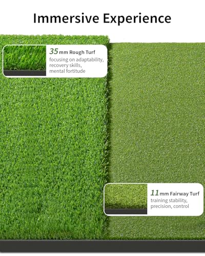 5.2x4ft & 6x4ft 21mm-50mm Dual-Turf Golf Mat with Ball Tray, Thickened Golf Hitting Mat with 9 Hitting Holes, Alignment Aid Practice Mat for Hitting, Driving Chipping, Swinging, Gifts for Men/Dad/Him - size: 62.4"x48"x2"