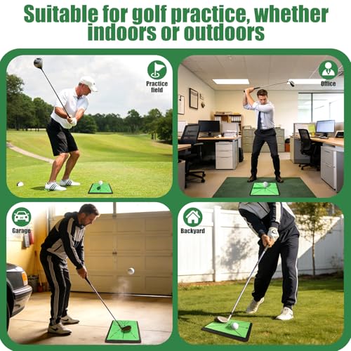 3 in 1 Golf Hitting Mats Training Equipment, Golf Practice Mat with Instant Swing Path Feedback, No-Slip Heavy Duty Rubber Base with 3 Replaceable Golf Training Mats