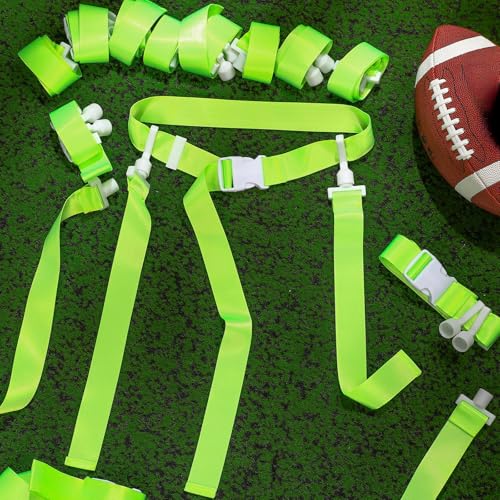 Peryiter 2/12/24/36 Player Flag Football Belt, Adjustable Football Belts and Flags for Kids Youth Adult Sport Team Training - color: Fluorescent Green