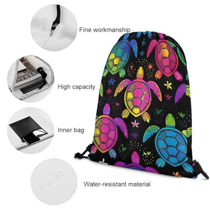 Travel Drawstring Backpack Beam Bag Large Capacity for Volleyball Baseball Sports Equipment Men Women Unisex, Paisley Neon Turtles Bags - color: Picture (357)
