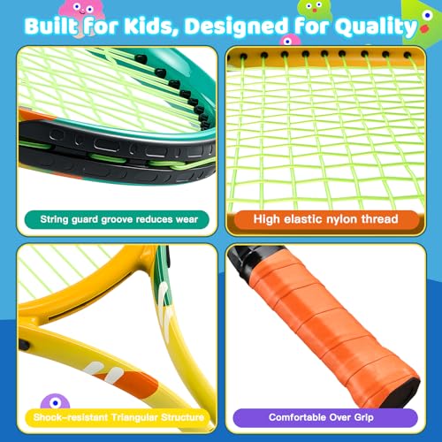 AboveGenius Kids Tennis Racket Set, 21/23/25 inch Tennis Racket for Toddler Youth Starter Kit, 3 Balls, 2 Lightweight Racquets with Easy Carrying Shoulder Strap Bag - size: 25 inch