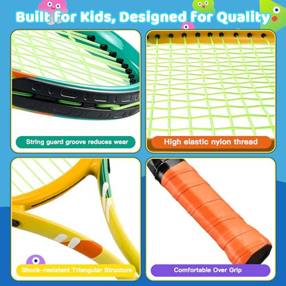 AboveGenius Kids Tennis Racket Set, 21/23/25 inch Tennis Racket for Toddler Youth Starter Kit, 3 Balls, 2 Lightweight Racquets with Easy Carrying Shoulder Strap Bag - size: 25 inch